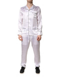 Pyjama homme en satin de soie blanc Dolce & Gabbana, ensemble de sommeil élégant avec chemise et pantalon.