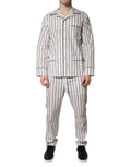 Pyjama homme Dolce & Gabbana à rayures blanches et noires en coton, ensemble de vêtements de nuit élégant et confortable.