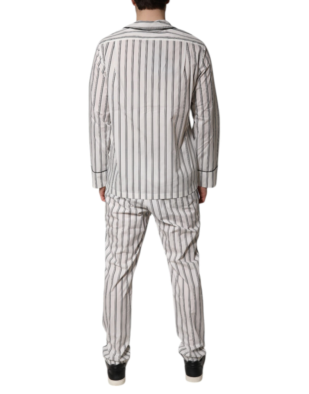 Pyjama homme Dolce & Gabbana en coton blanc et noir à rayures, ensemble confortable pour le sommeil.
