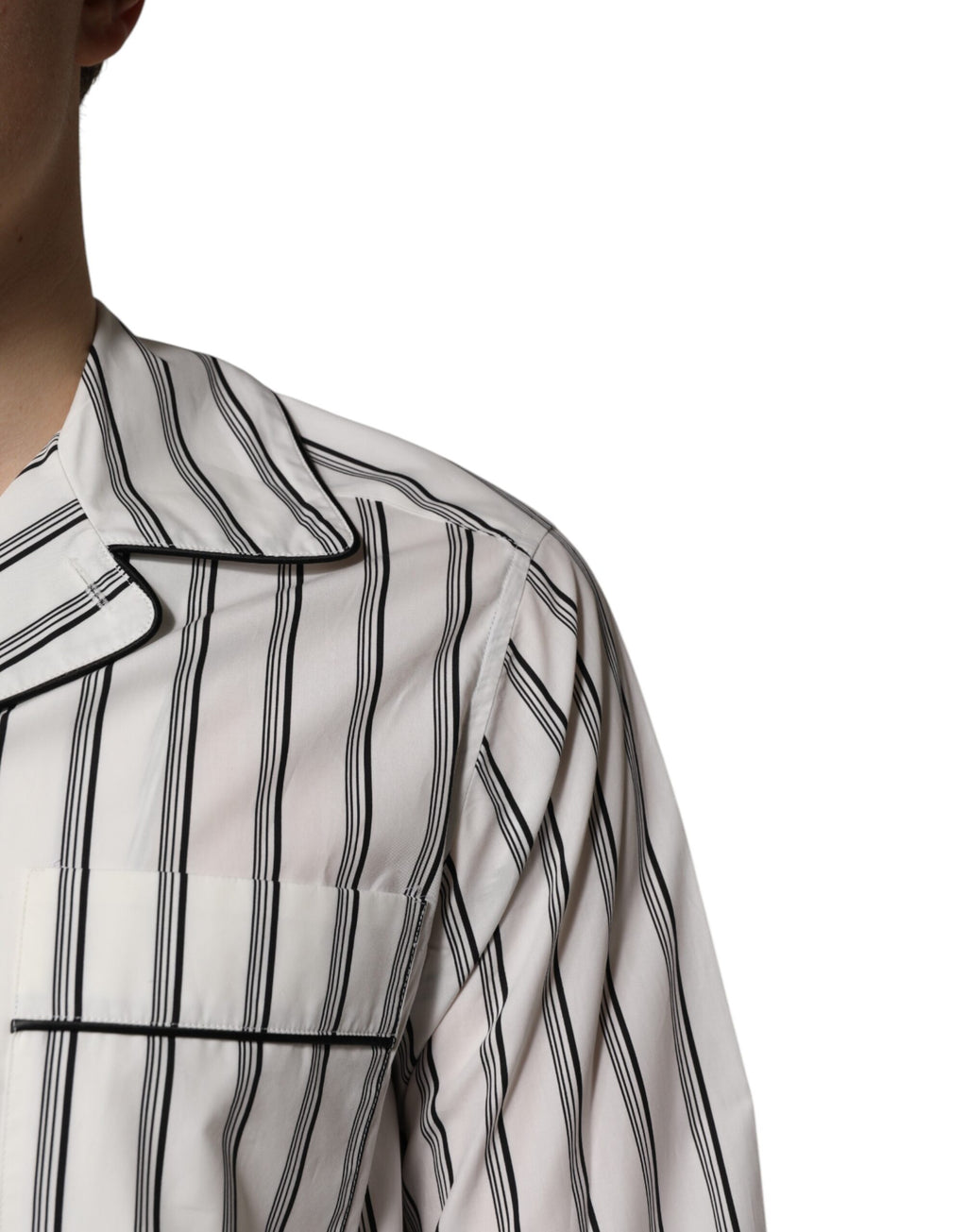 Pyjama pour homme Dolce & Gabbana en coton blanc avec rayures noires, ensemble de vêtements de sleepwear élégant.