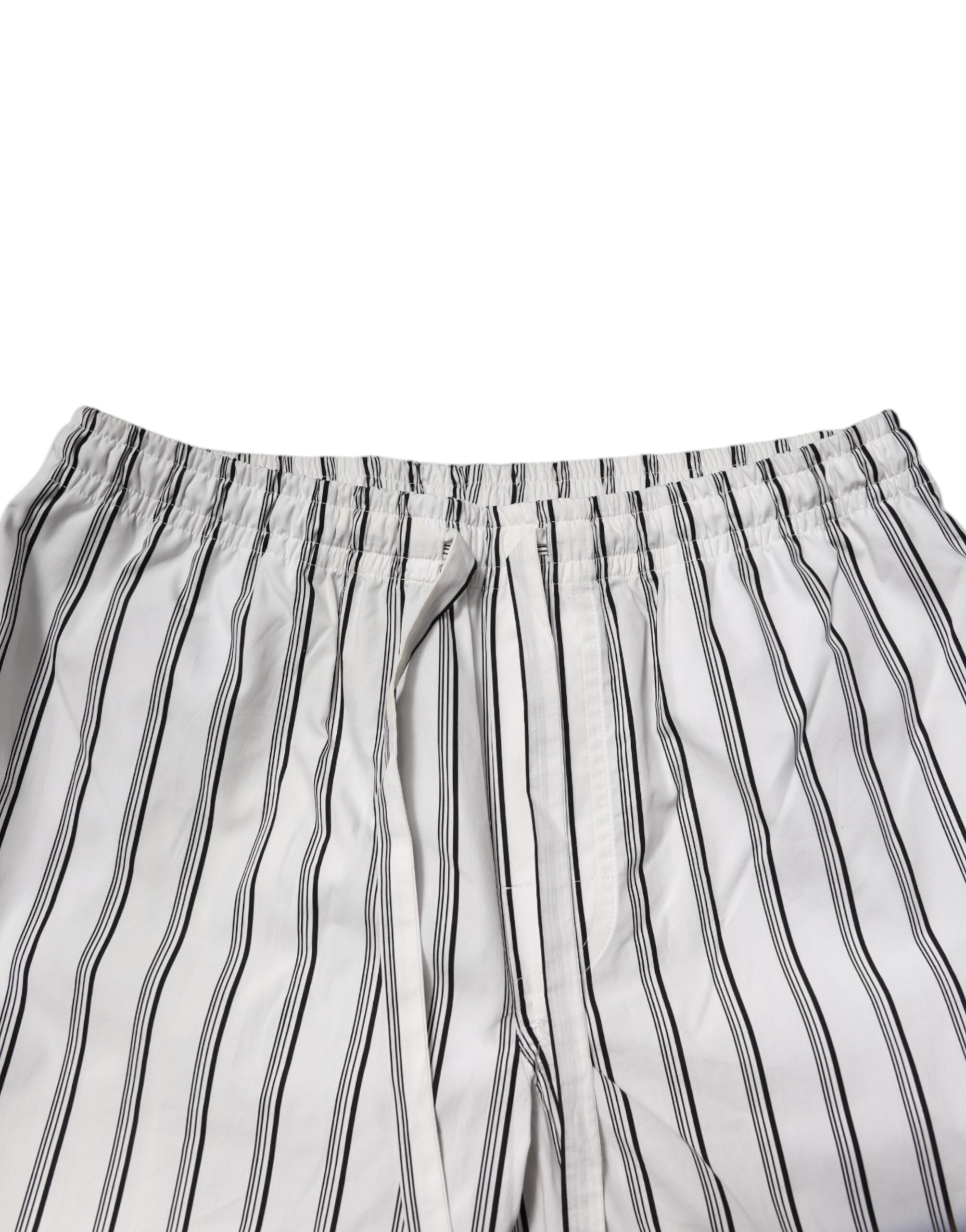 Pyjama homme Dolce & Gabbana en coton blanc et noir à rayures, ensemble de vêtements de nuit élégants et confortables.
