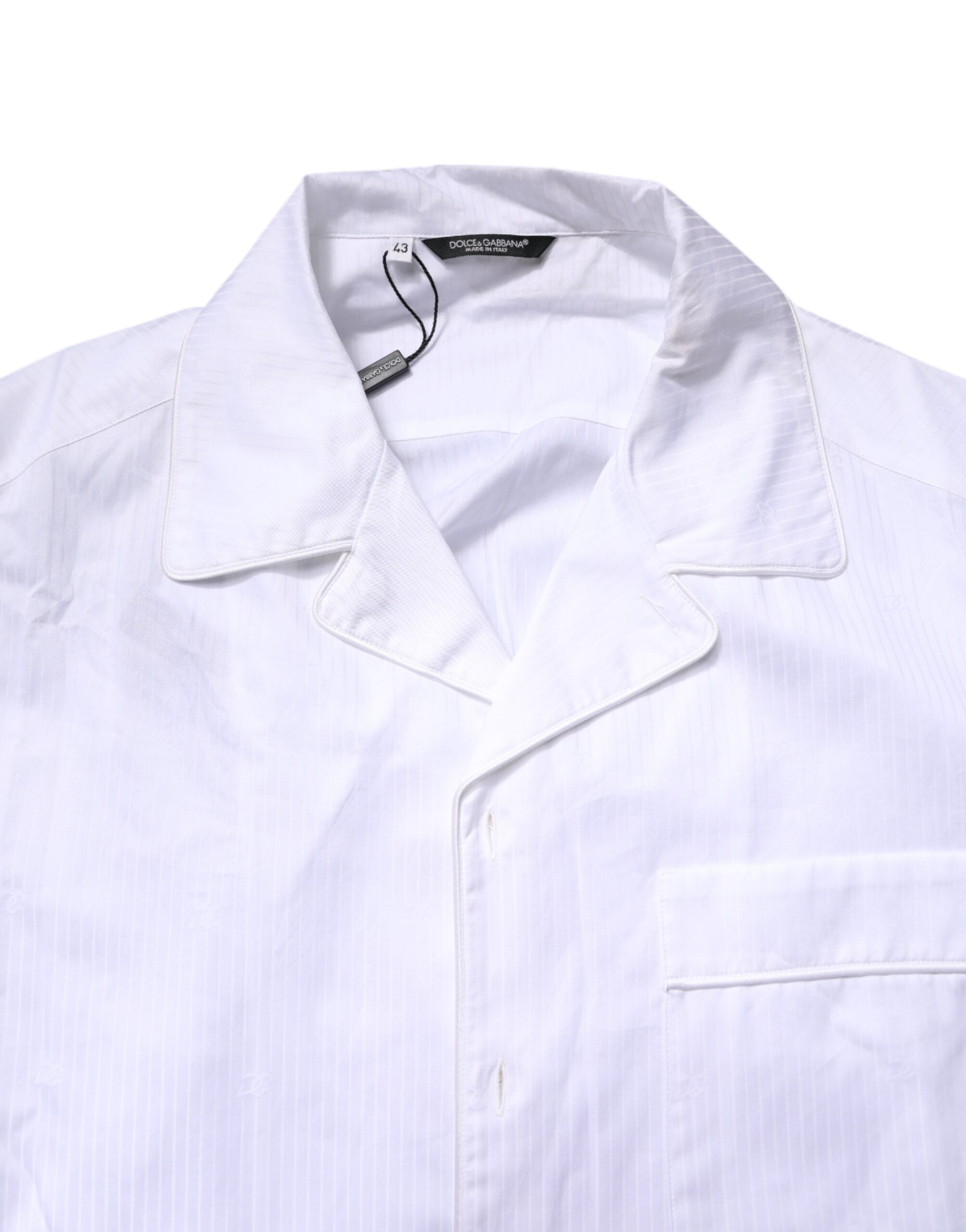 Ensemble de pyjama Dolce & Gabbana en coton blanc, chemise et pantalon confortables pour le sommeil.