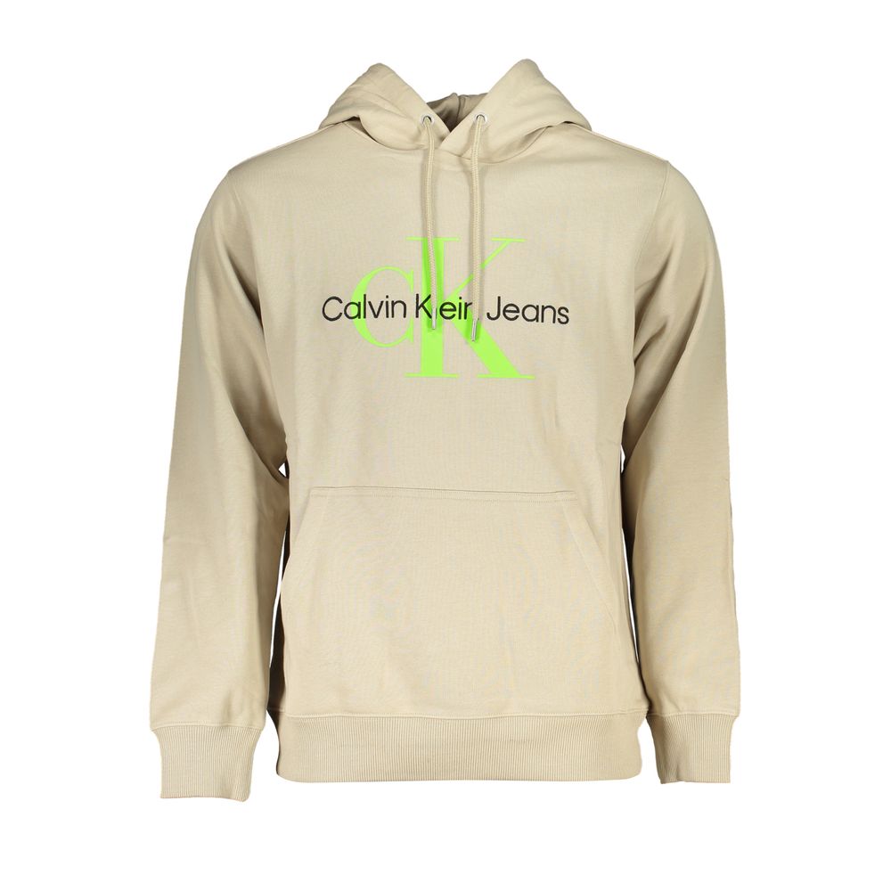 Sweat-shirt beige en coton pour homme de Calvin Klein, vue de face avec col rond et manches longues.