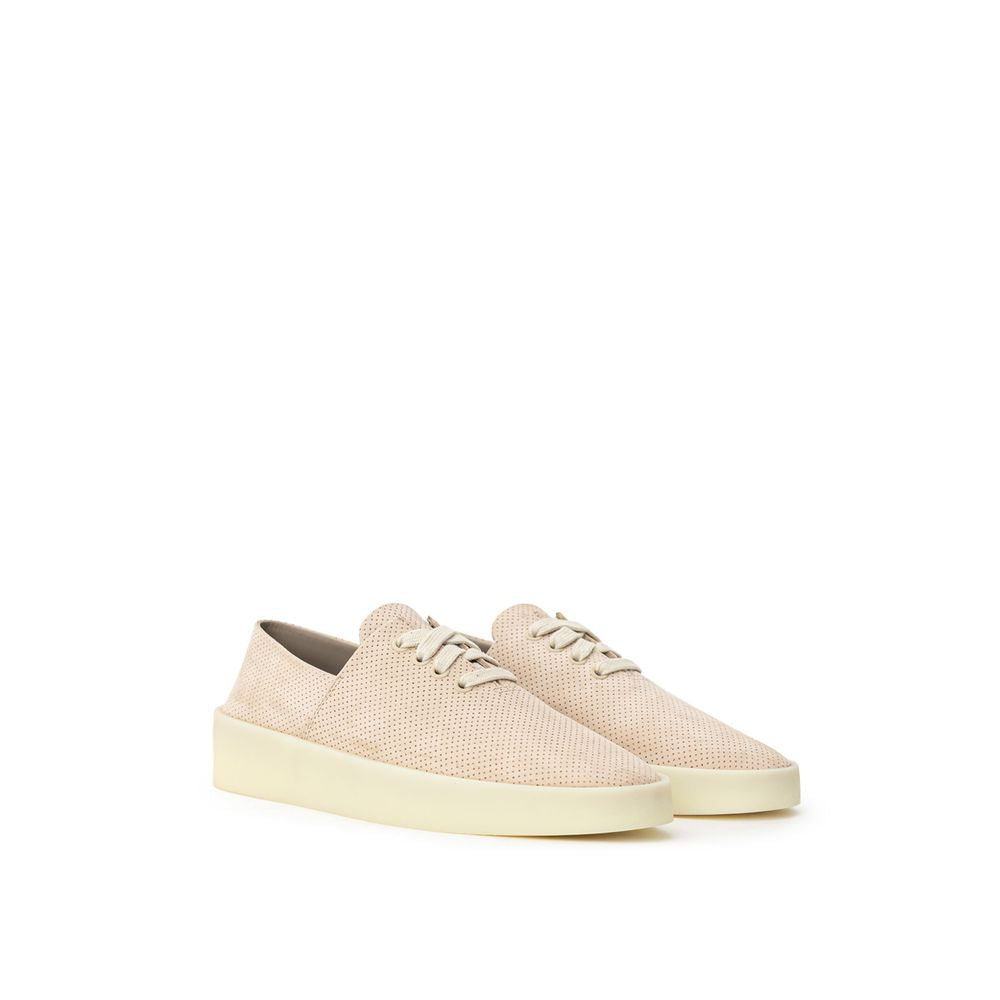 Chaussures basses en cuir beige Fear Of God, baskets tendance avec design épuré et semelle blanche pour homme