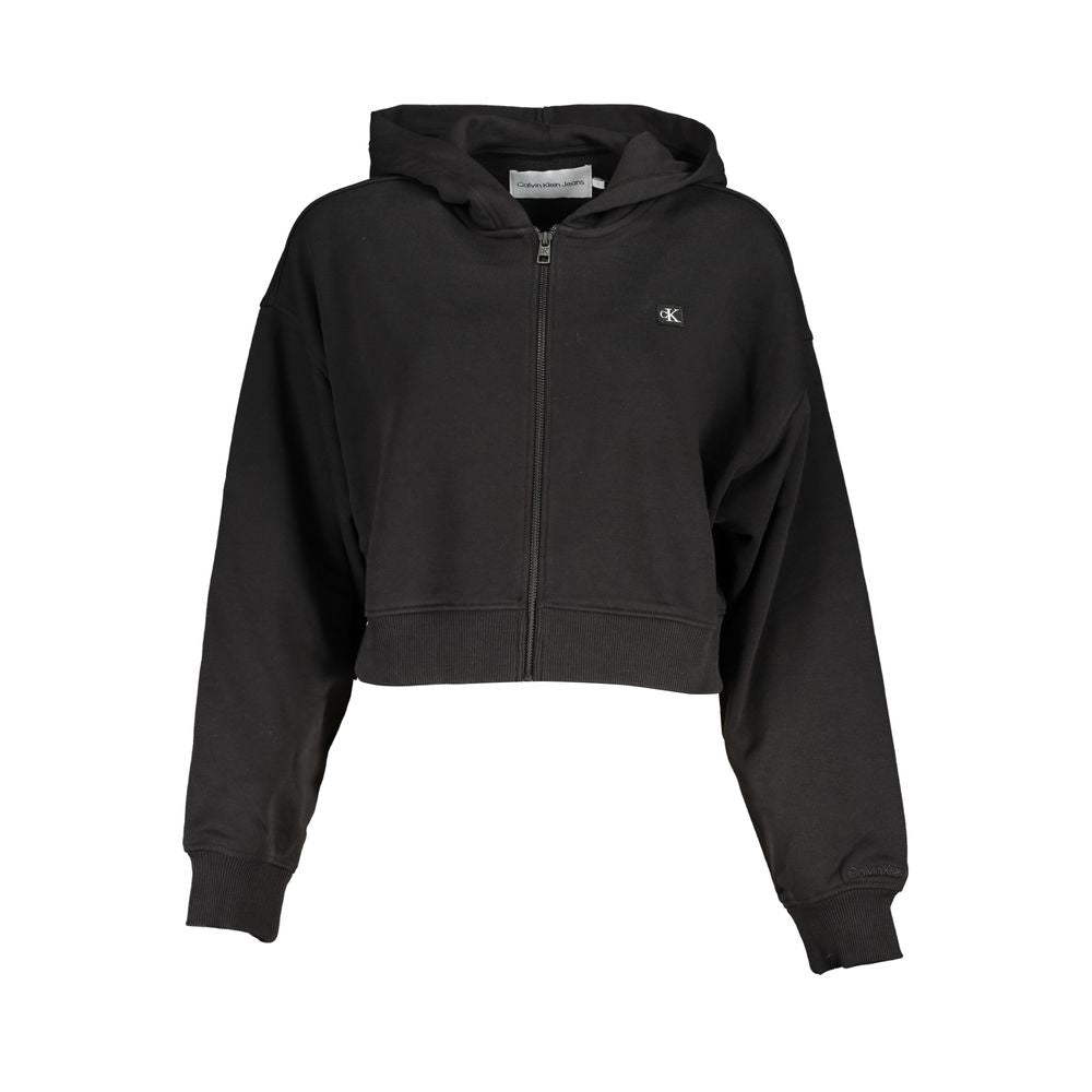 Sweat-shirt pour femme en coton noir de la marque Calvin Klein, coupe décontractée et logo discret visible sur l'image.