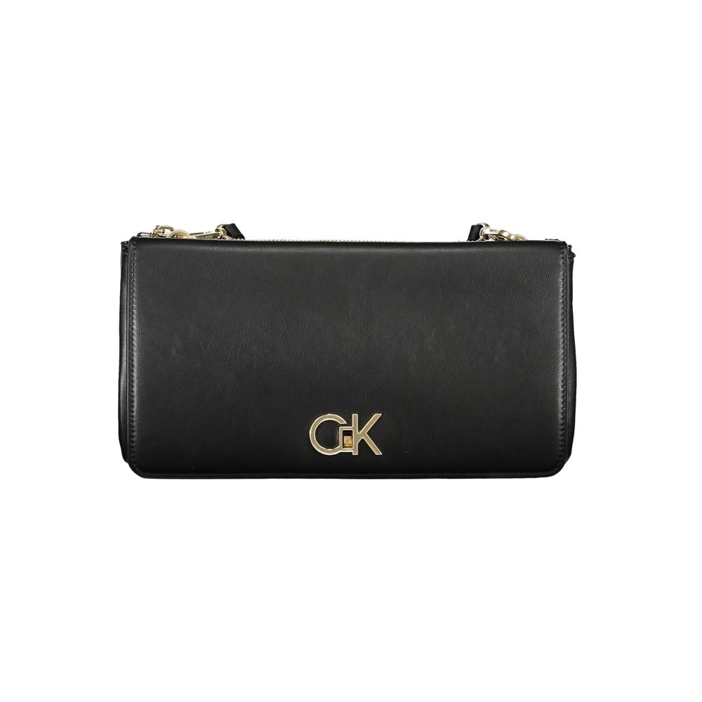Sac à épaule en polyester noir pour femme de la marque Calvin Klein, visible avec détails élégants et bandoulière ajustable.