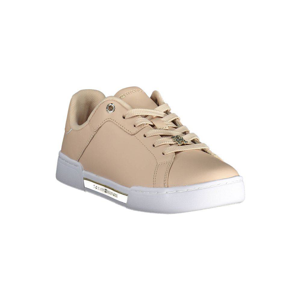 Chaussures femmes Tommy Hilfiger en cuir rose, sneakers élégants pour femmes, avec design moderne et détails en cuir.