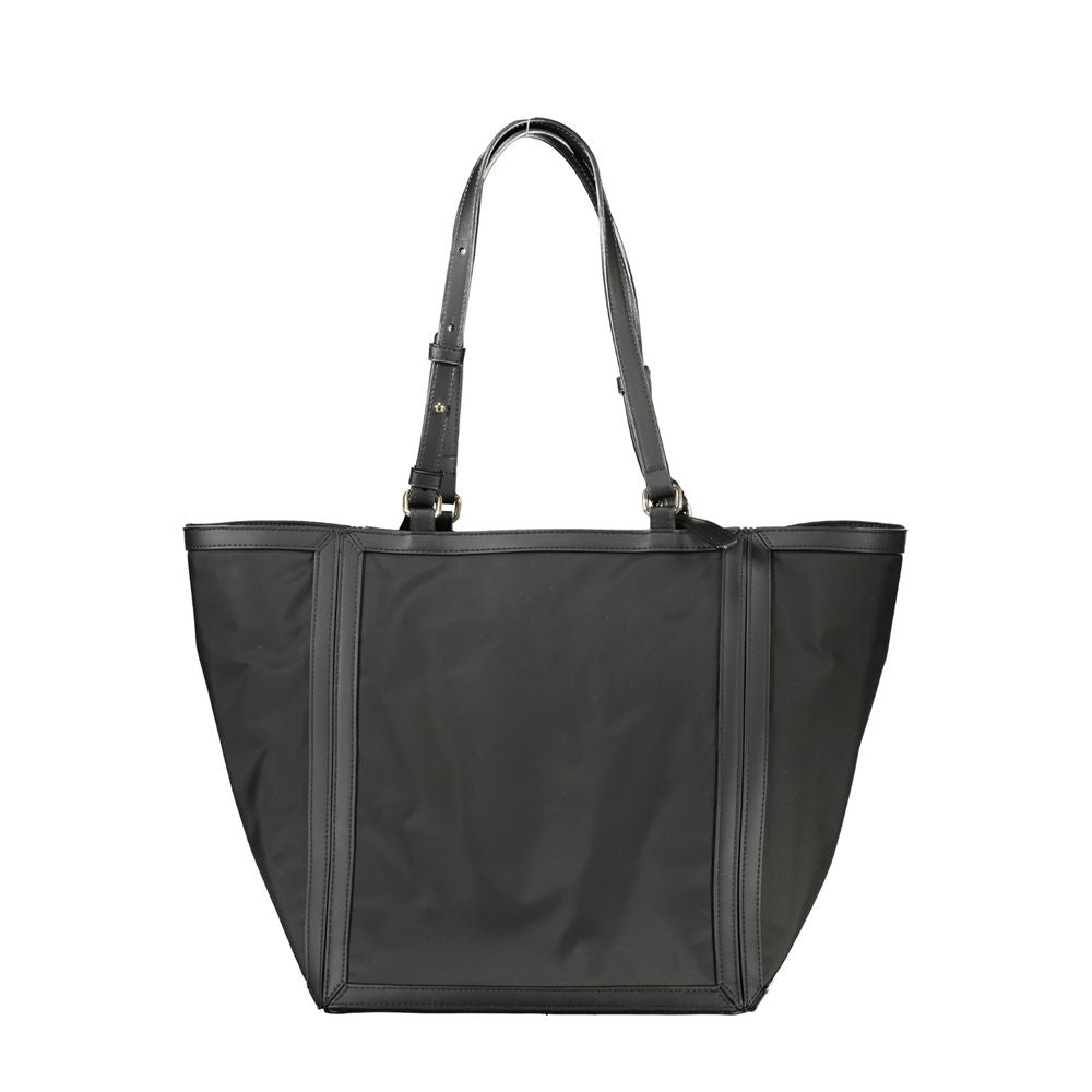 Sac à main pour femmes Tommy Hilfiger en polyester noir, élégant et pratique, avec détails de la marque visible.