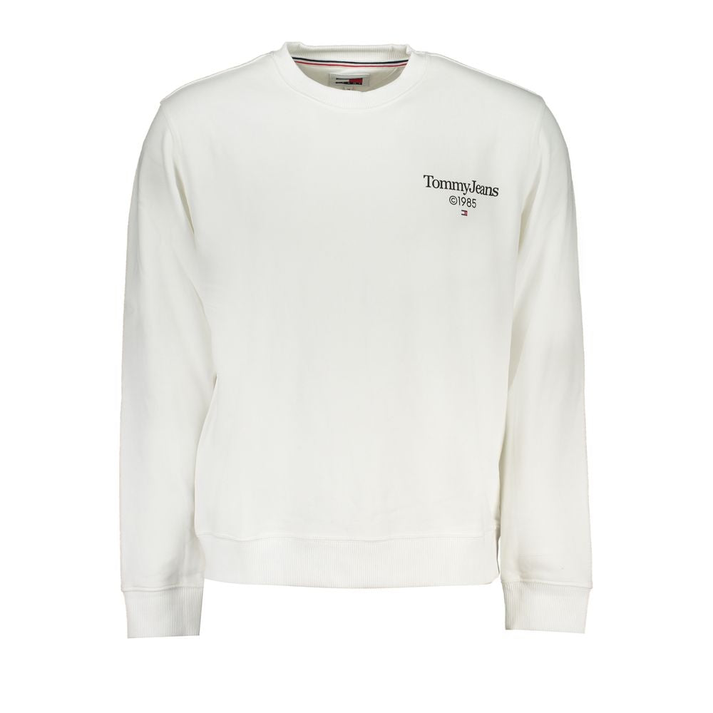 Sweatshirt homme en coton blanc Tommy Hilfiger, col rond, logo sur la poitrine, style décontracté et confortable.