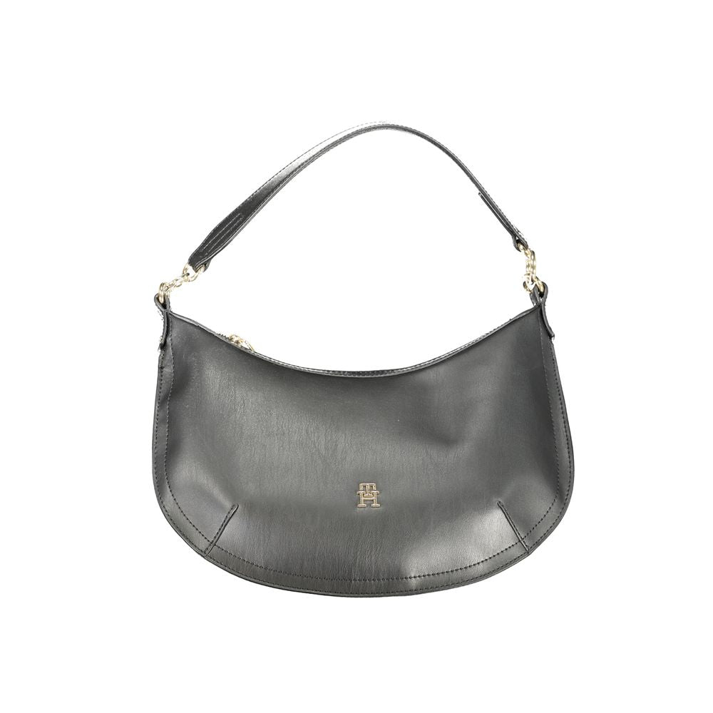 Sac à main pour femmes Tommy Hilfiger en polyuréthane noir, élégant et tendance, avec détails modernes.