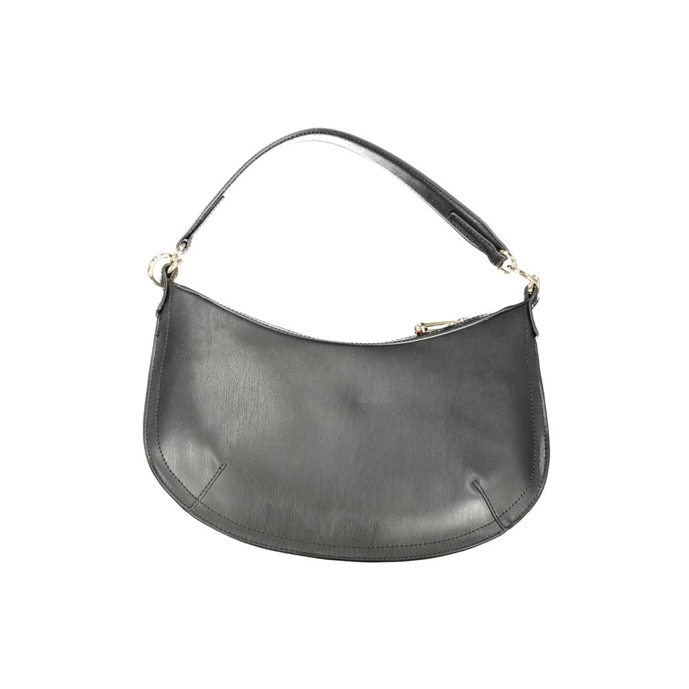 Sac à main Tommy Hilfiger en polyuréthane noir pour femmes, avec poignée élégante et détails sophistiqués.