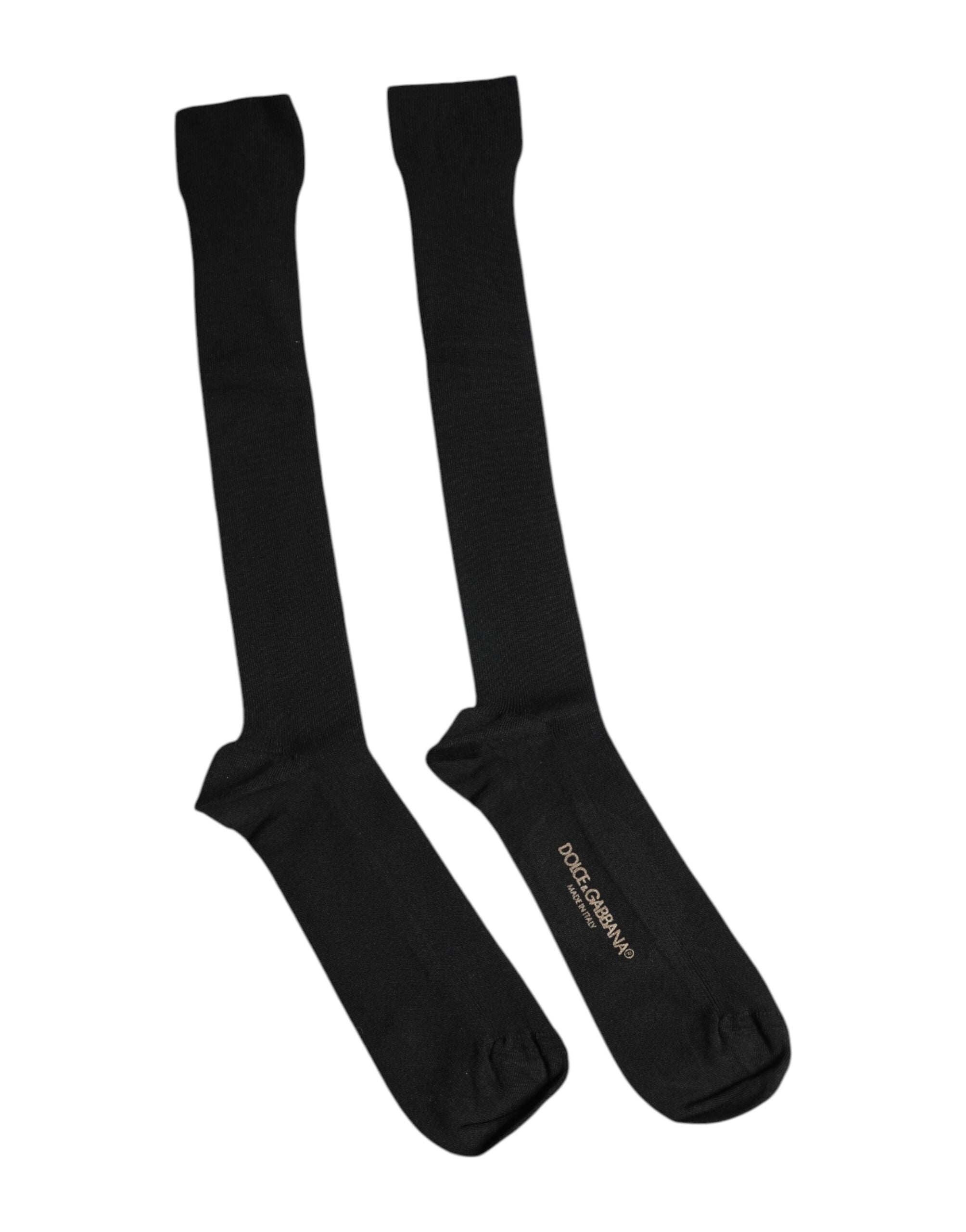 Chaussettes noires en viscose Dolce & Gabbana, logo visible, à la cuisse, style élégant et confortable.