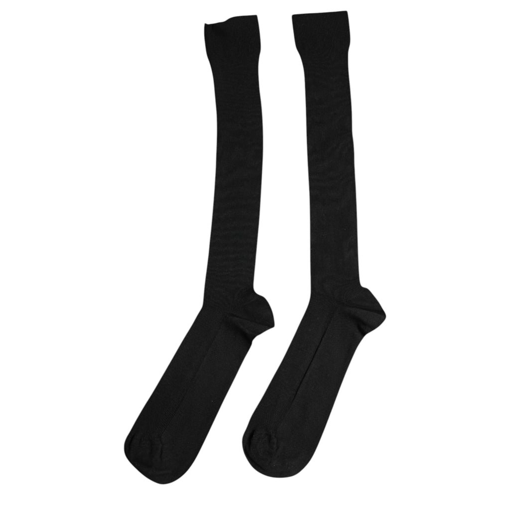 Chaussettes noires en viscose Dolce & Gabbana avec logo, mi-mollet, style élégant et confortable.