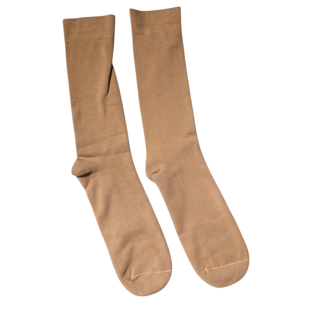 Chaussettes mi-mollet en coton marron solide de Dolce & Gabbana pour homme, visible en gros plan dans l'image.