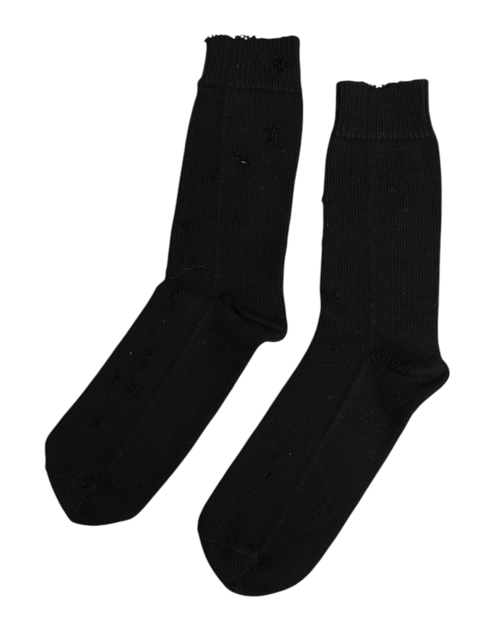 Chaussettes noires pour homme en coton stretch mi-mollet de Dolce & Gabbana, matière solide et confortable.