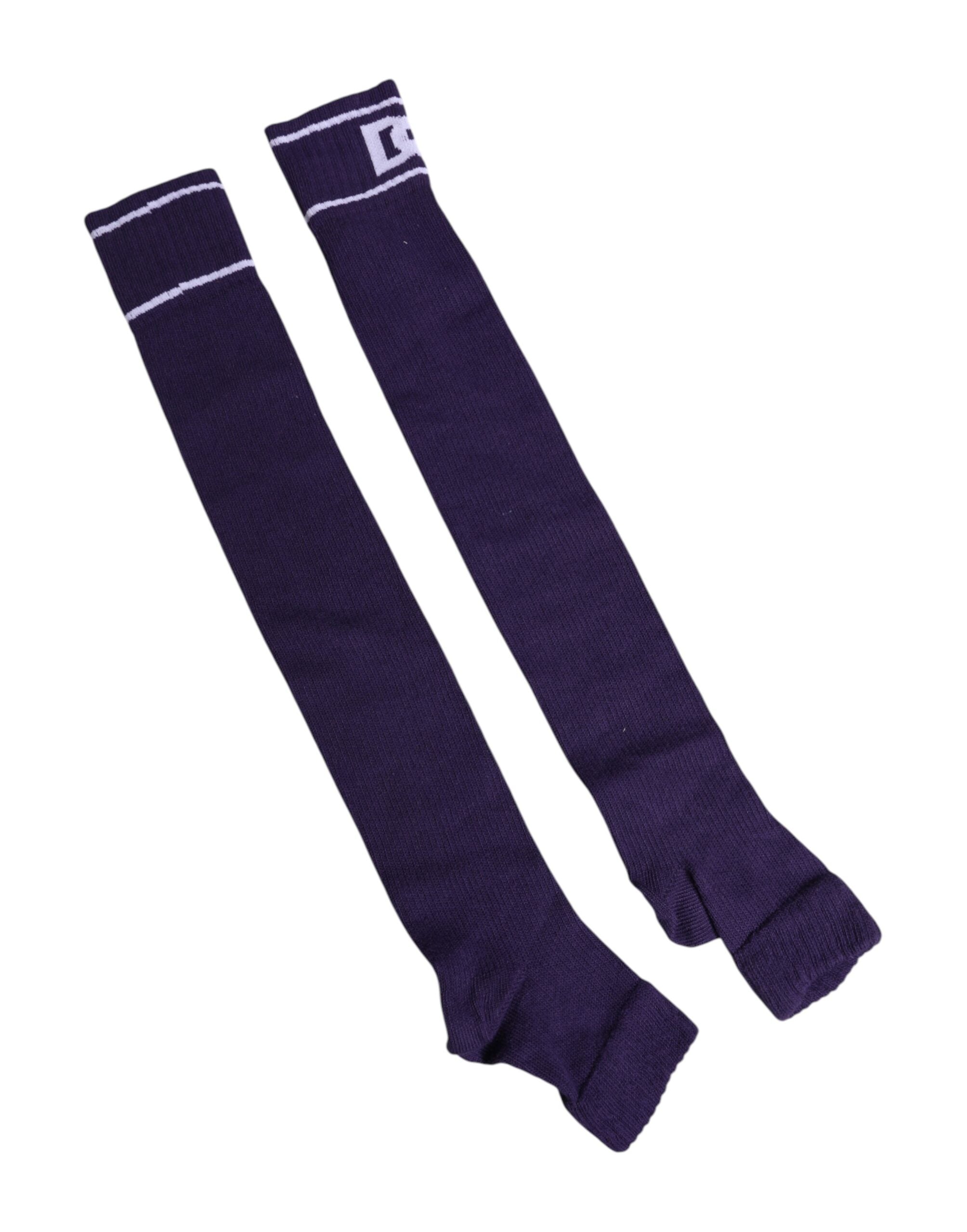 Chaussettes ouvertes en coton violet Dolce & Gabbana avec logo DG imprimé, style élégant et confortable.