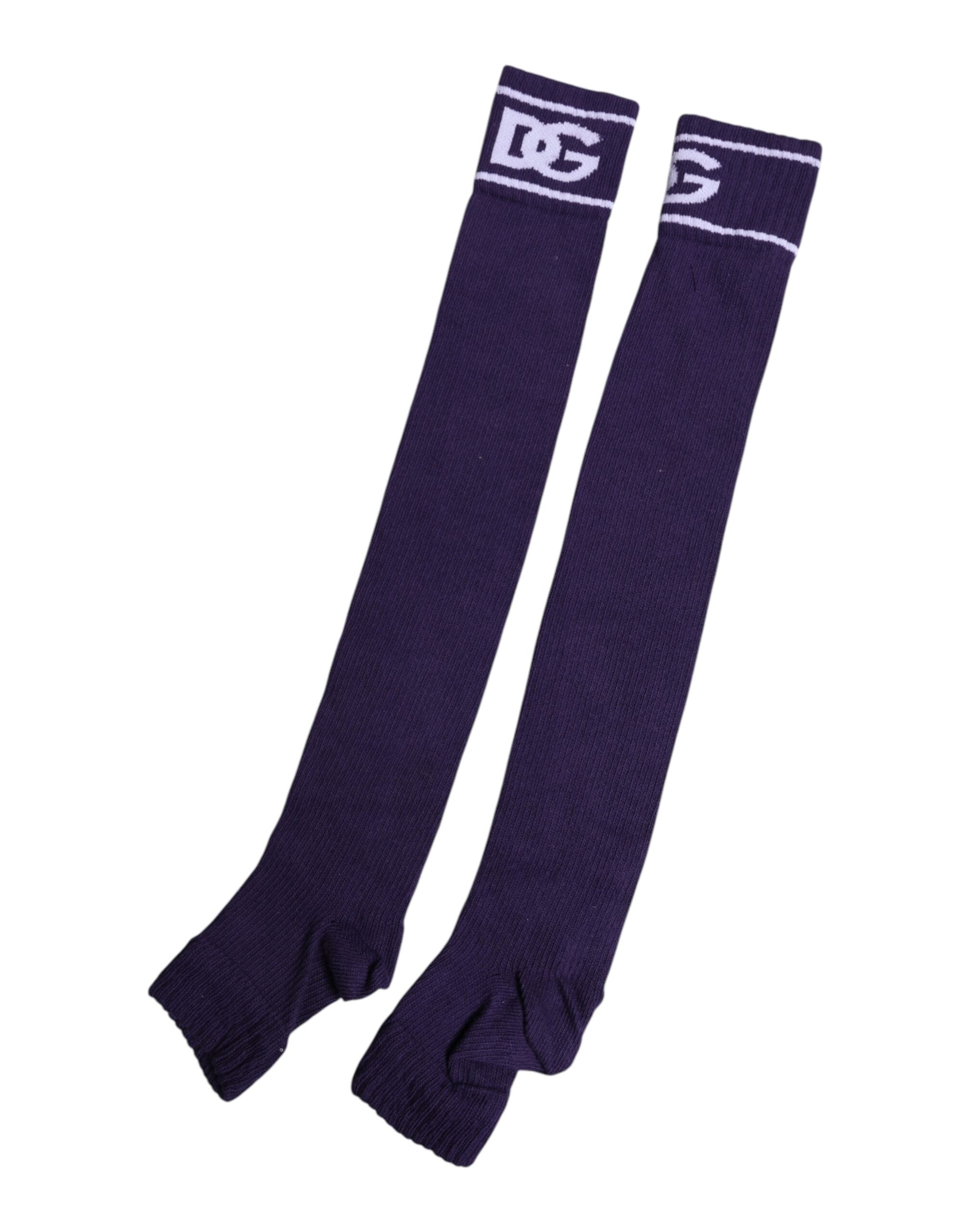 Chaussettes ouvertes en coton violet Dolce & Gabbana avec logo DG imprimé, mode élégante et confort.
