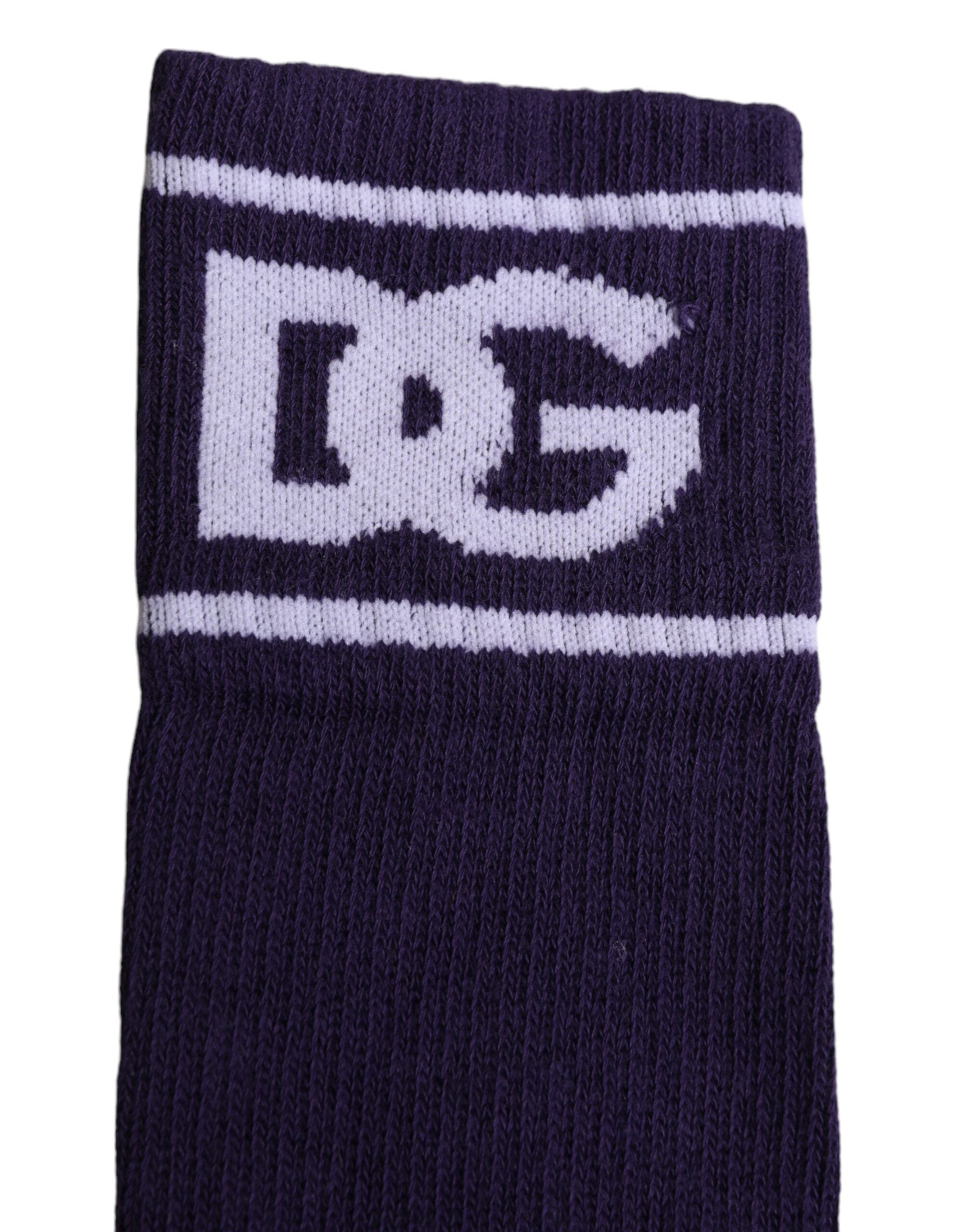 Chaussettes ouvertes en coton violet avec logo Dolce & Gabbana, motif imprimé, pour femme.