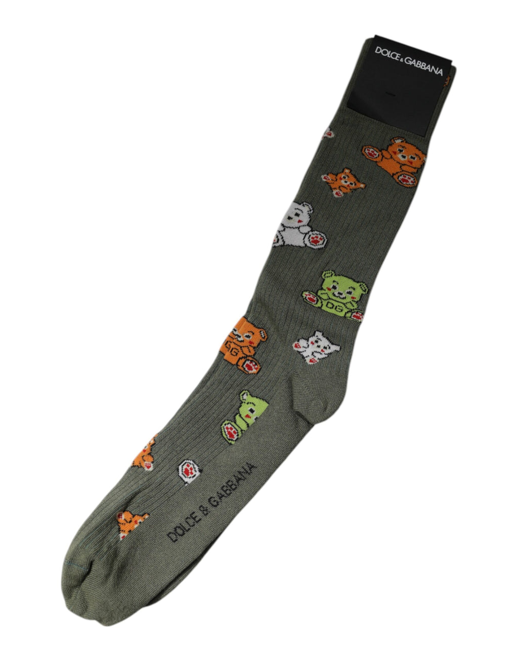 Chaussettes mi-longues en nylon vert de Dolce & Gabbana avec imprimé ours DG, style moderne et élégant.