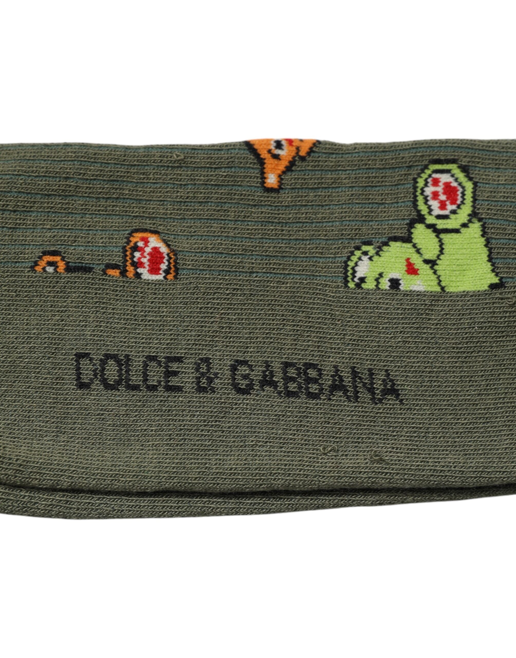 Chaussettes mi-mollet en nylon vert Dolce & Gabbana avec imprimé ours DG, style tendance et confortable.