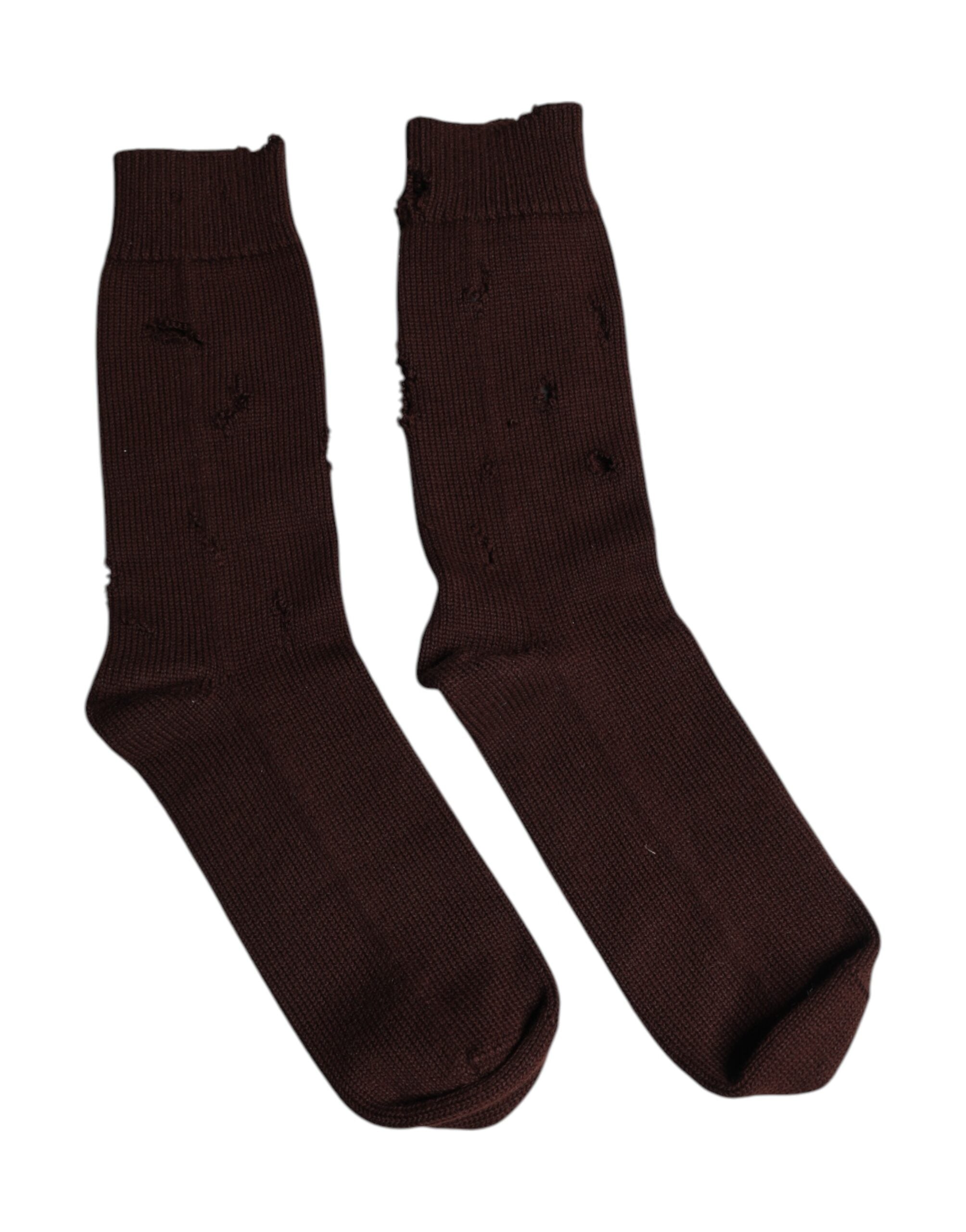 Chaussettes mi-mollet en coton stretch marron de Dolce & Gabbana, look élégant et confortable.