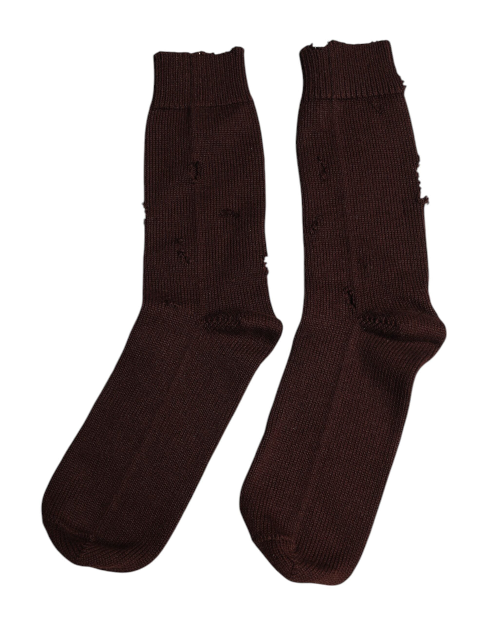 Chaussettes mi-mollet en coton extensible marron de Dolce & Gabbana, style solide et confortable.
