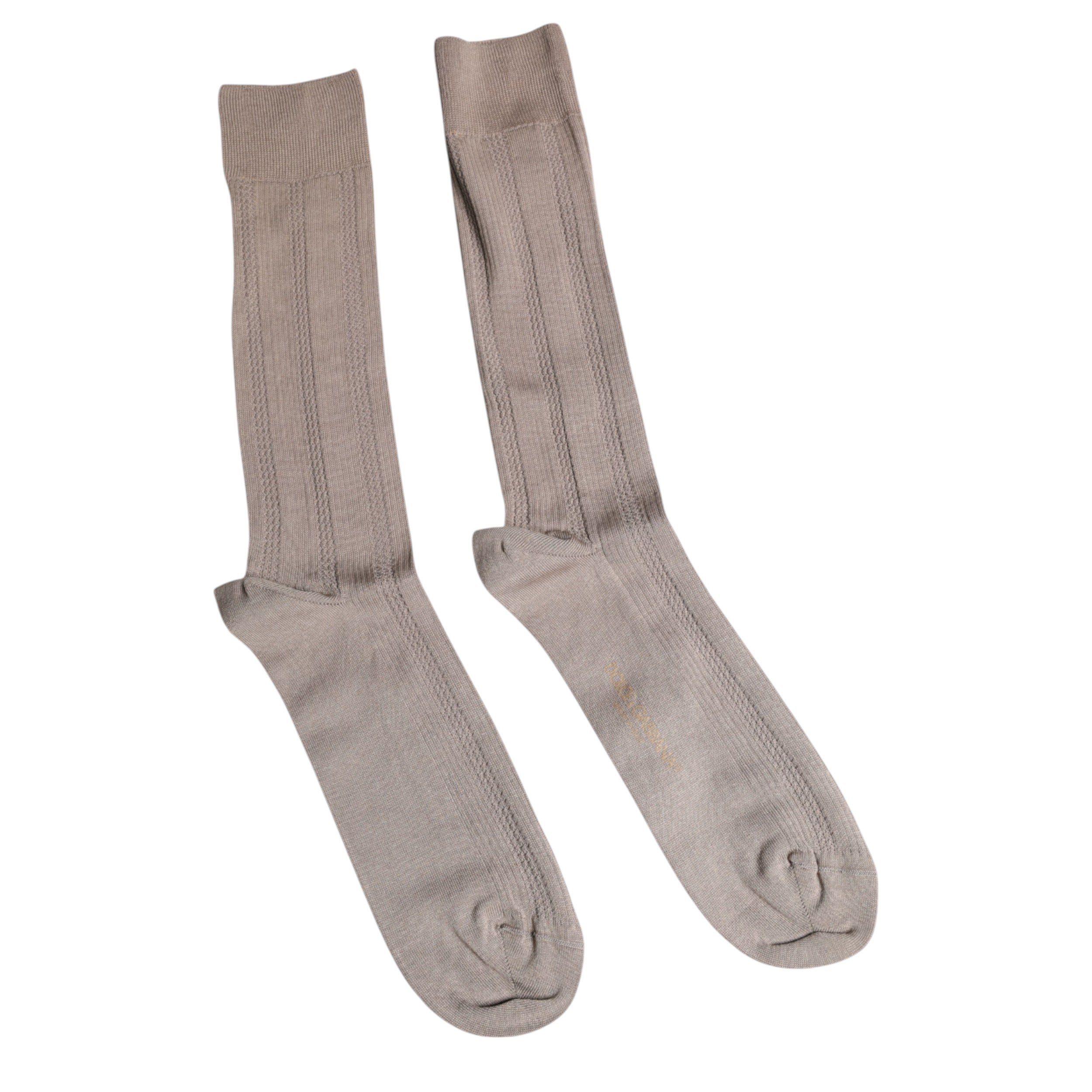 Chaussettes en coton stretch marron avec logo Dolce & Gabbana, mi-mollet, style élégant et confortable.