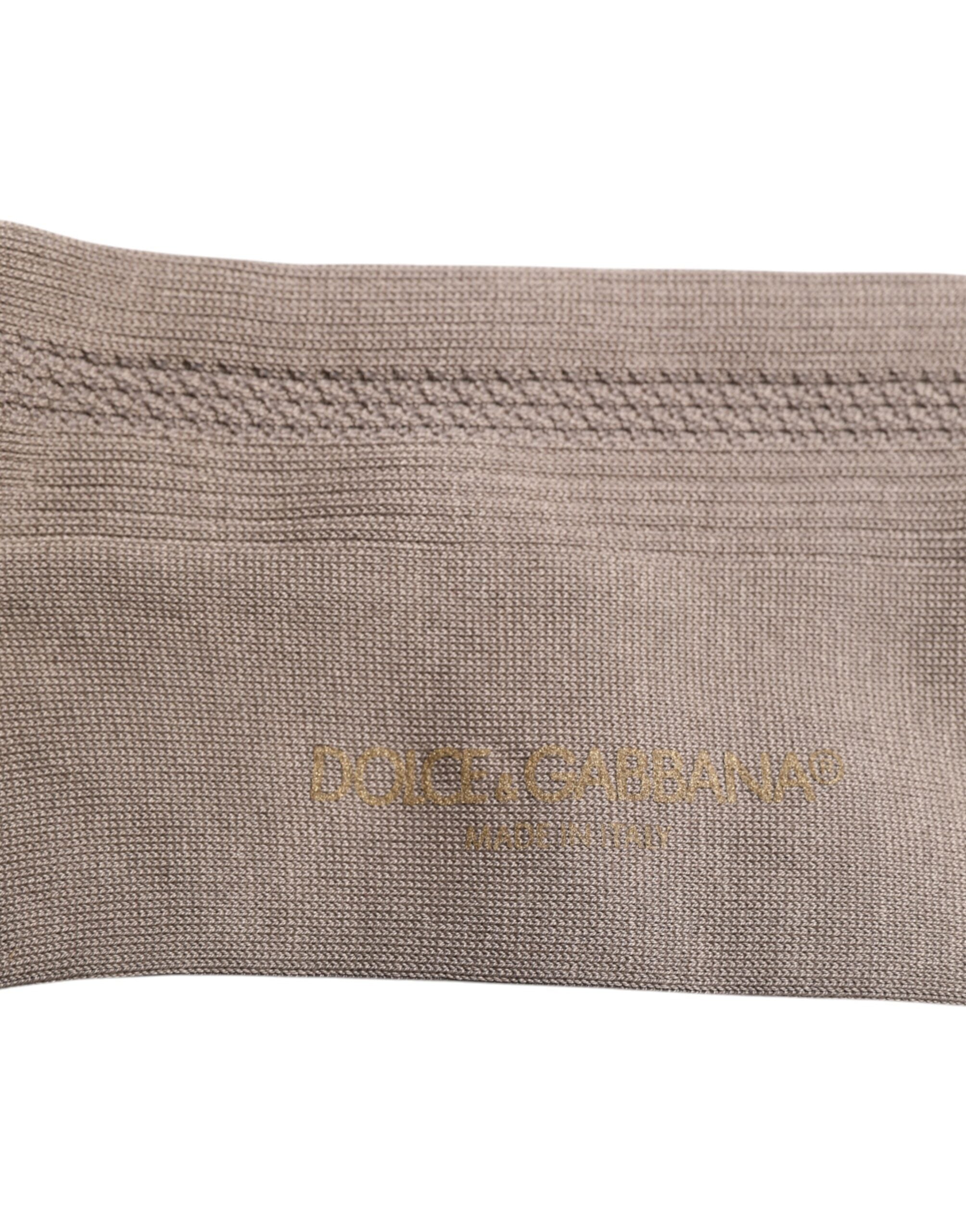 Chaussettes longues en coton stretch marron avec logo Dolce & Gabbana, over calf, pour homme et femme.