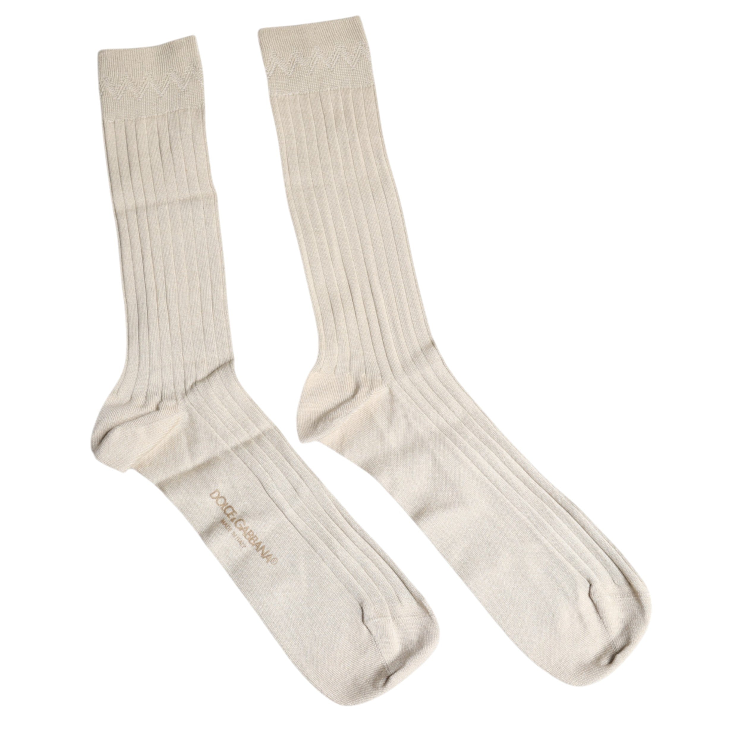 Chaussettes mi-mollet en coton stretch beige avec logo Dolce & Gabbana, mode élégante et confortable.