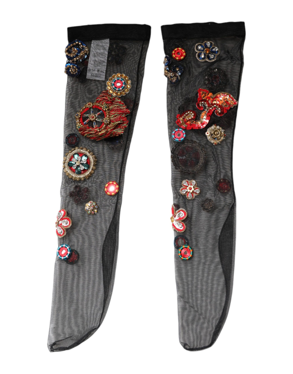 Chaussettes Dolce & Gabbana en nylon noir avec motif Carretto en cristal, style stretch et élégance sophistiquée.