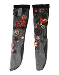 Chaussettes Dolce & Gabbana en nylon noir avec motif Carretto en cristal, style stretch et élégance sophistiquée.