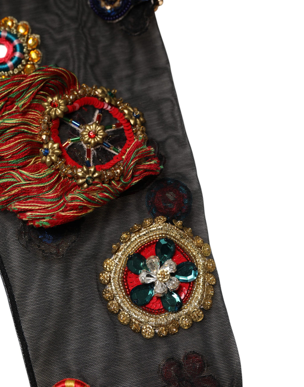 Chaussettes Dolce & Gabbana en nylon noir avec motif Carretto stretch et cristaux, élégantes et sophistiquées.