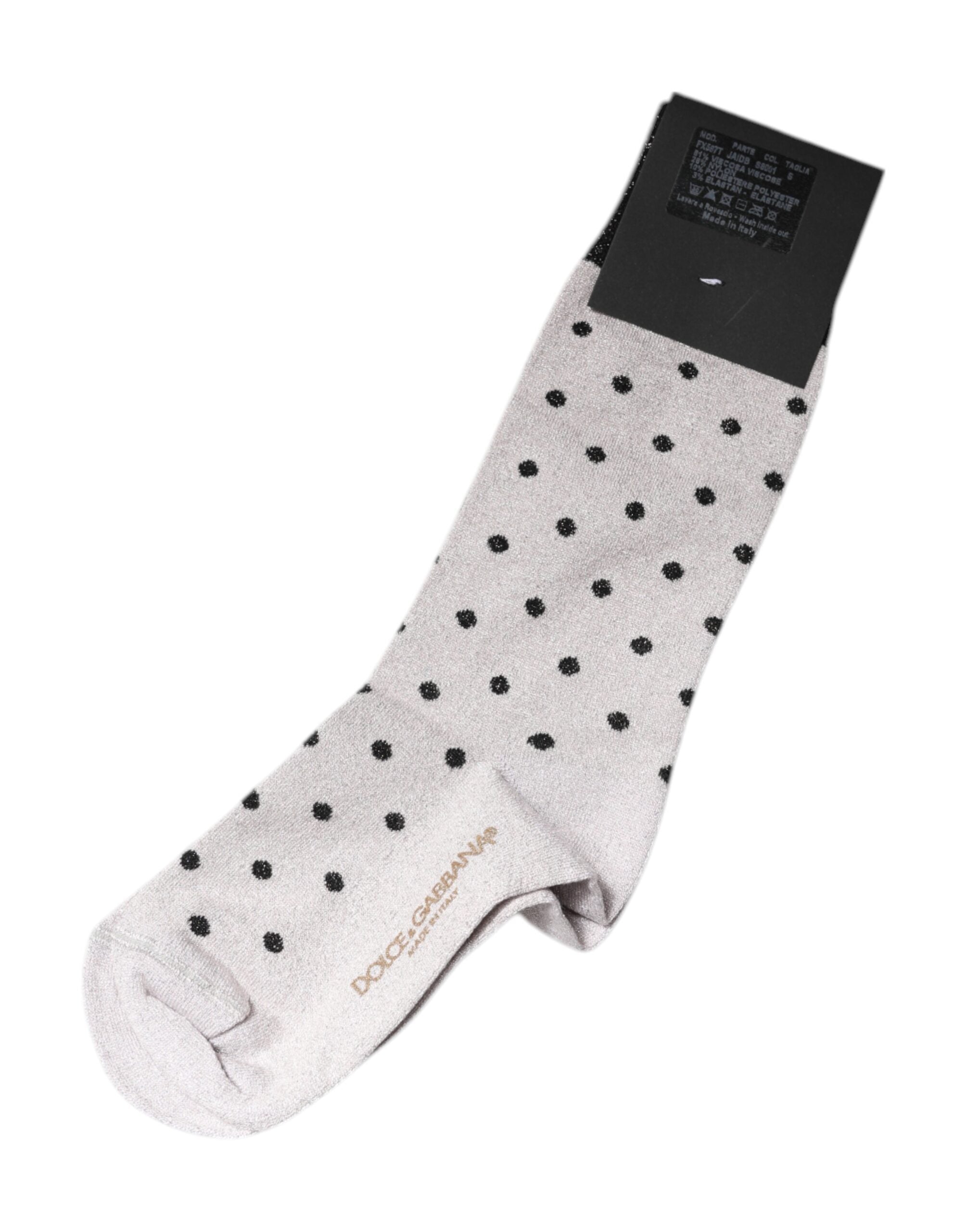 Chaussettes en viscose gris à pois de Dolce & Gabbana, stretch, avec motif à pois pour un style élégant et confortable.