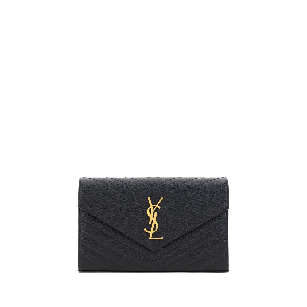 Sac à épaule en cuir de veau noir Saint Laurent Bos Taurus, design élégant avec détails sophistiqués.