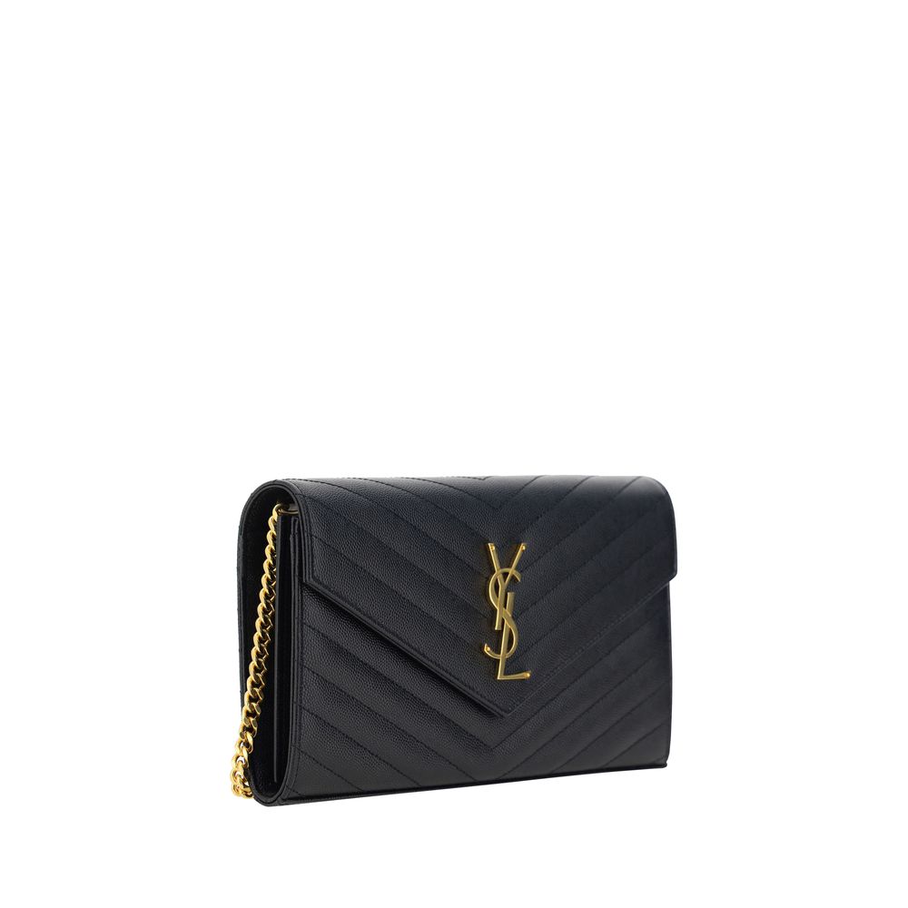 Sac à main Saint Laurent Bos Taurus en cuir noir de veau avec bandoulière, détails élégants et design sophistiqué.