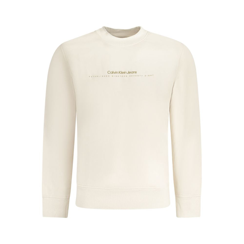 Sweat-shirt beige en coton pour homme de Calvin Klein, vue de face, avec col rond et manches longues.