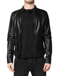 Veste en cuir noir Dolce & Gabbana Sheep Biker avec fermeture éclair intégrale, style décontracté et détails en cuir.