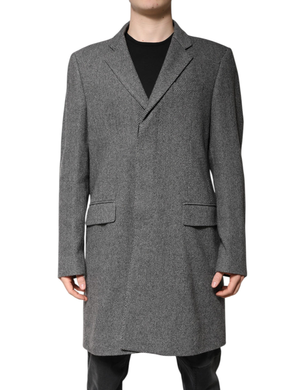 Manteau trench en laine gris à un seul boutonnage Dolce & Gabbana, veste élégante pour homme.