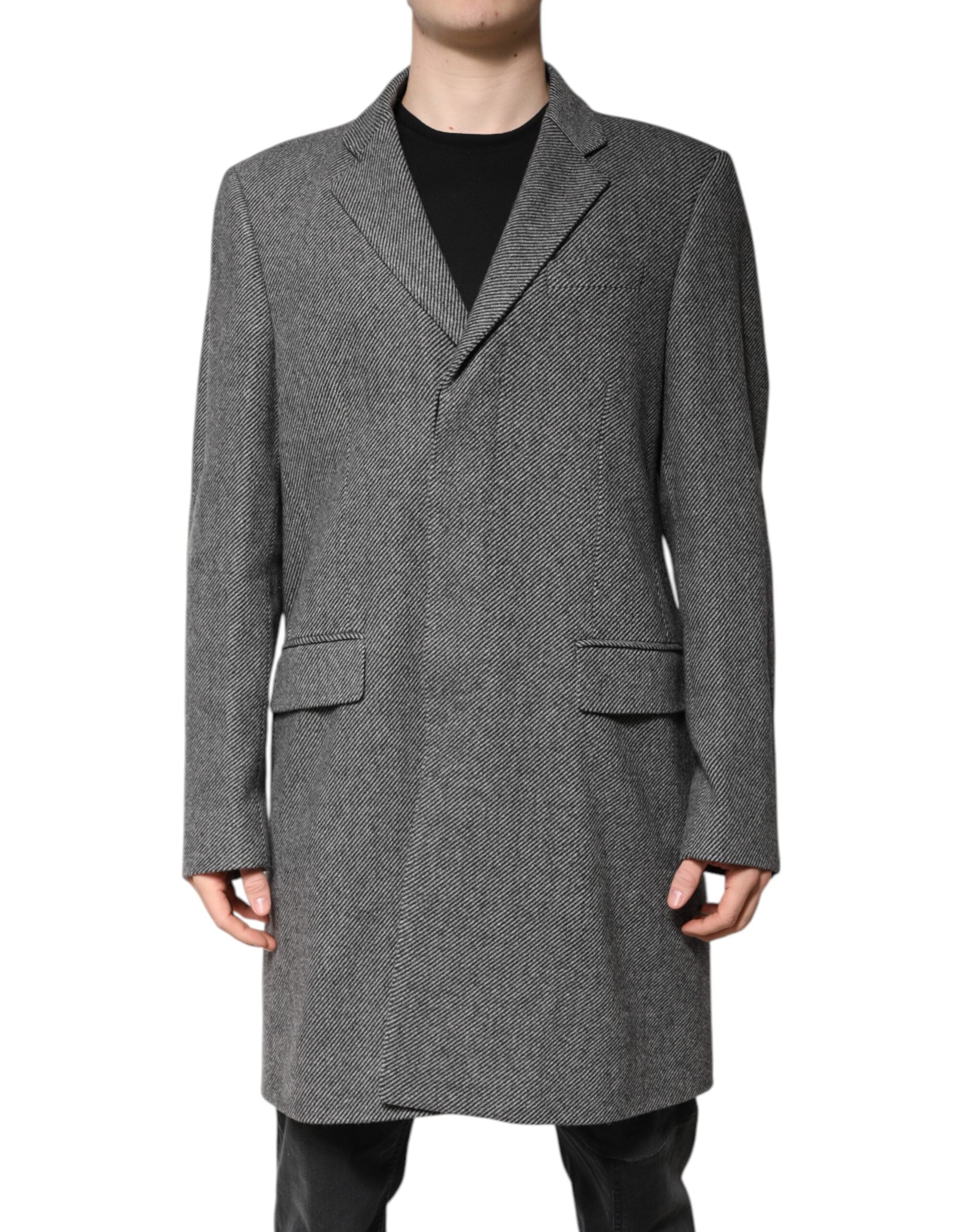 Manteau trench en laine gris à un seul boutonnage Dolce & Gabbana, veste élégante pour homme.
