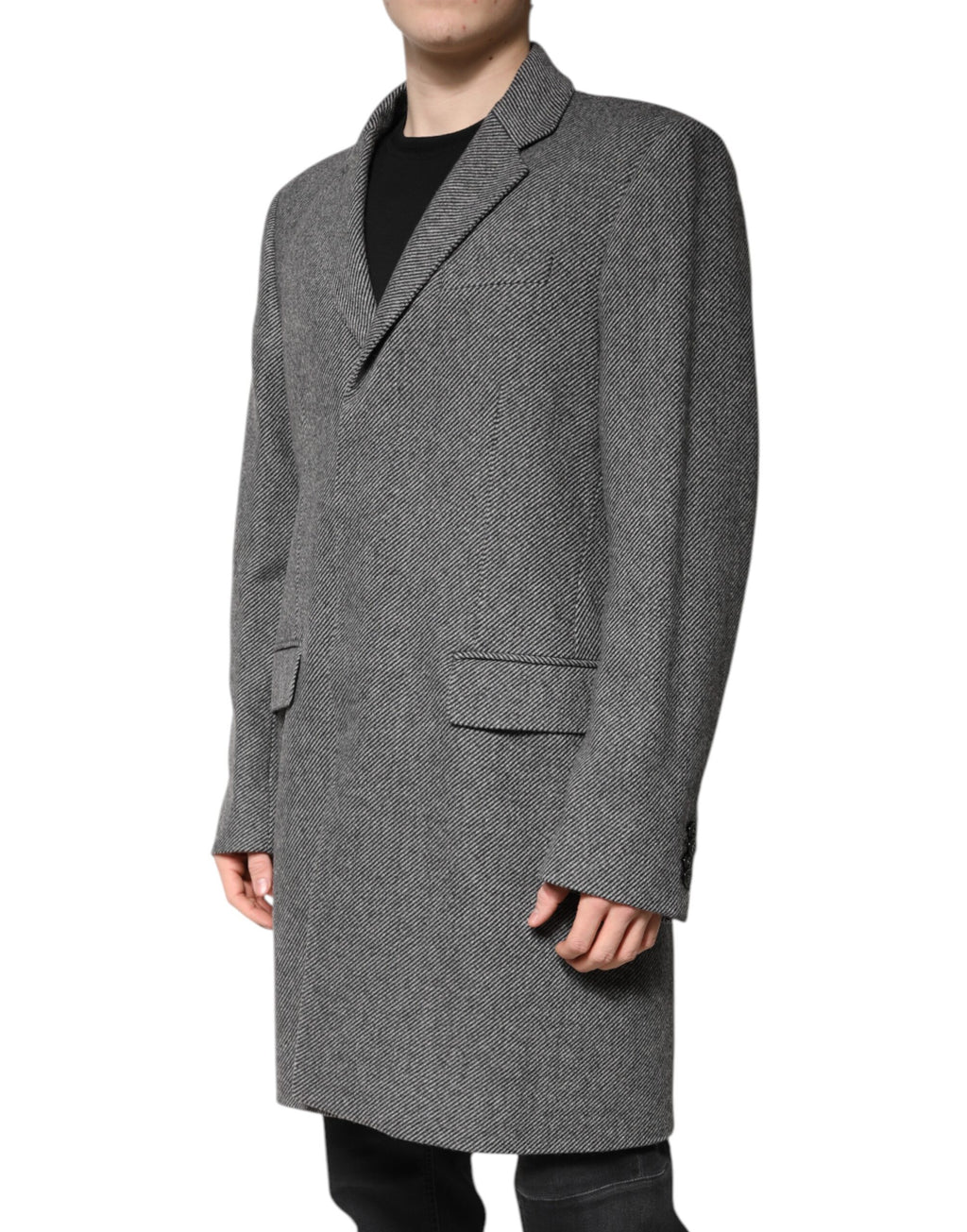 Manteau trench en laine grise à simple boutonnage de Dolce & Gabbana, veste élégante et classique pour femme.