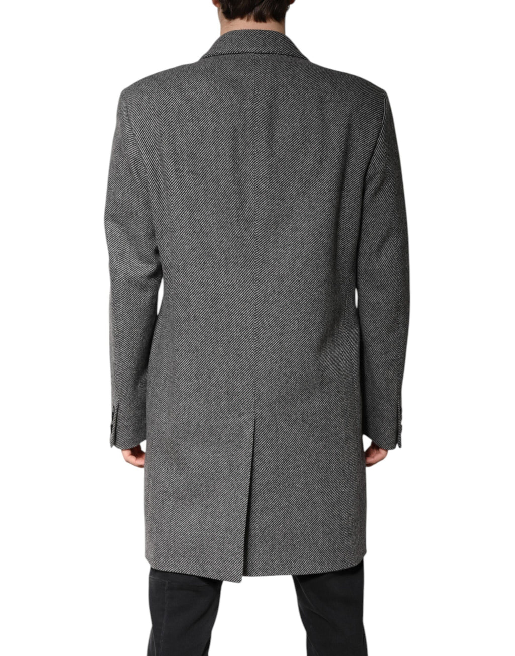 Manteau trench gris en laine à simple boutonnage de Dolce & Gabbana, veste élégante avec détails sophistiqués.