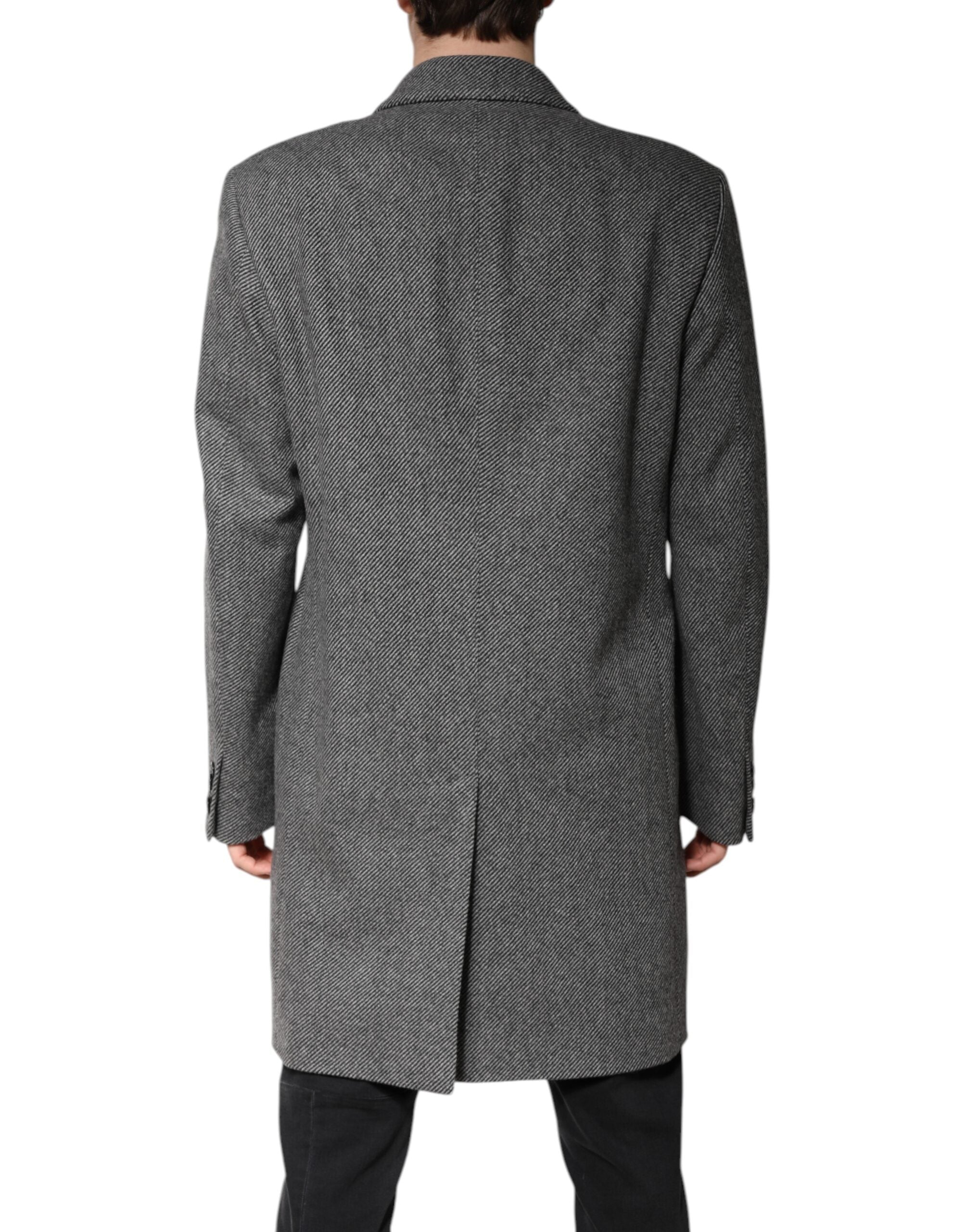 Manteau trench gris en laine à simple boutonnage de Dolce & Gabbana, veste élégante avec détails sophistiqués.