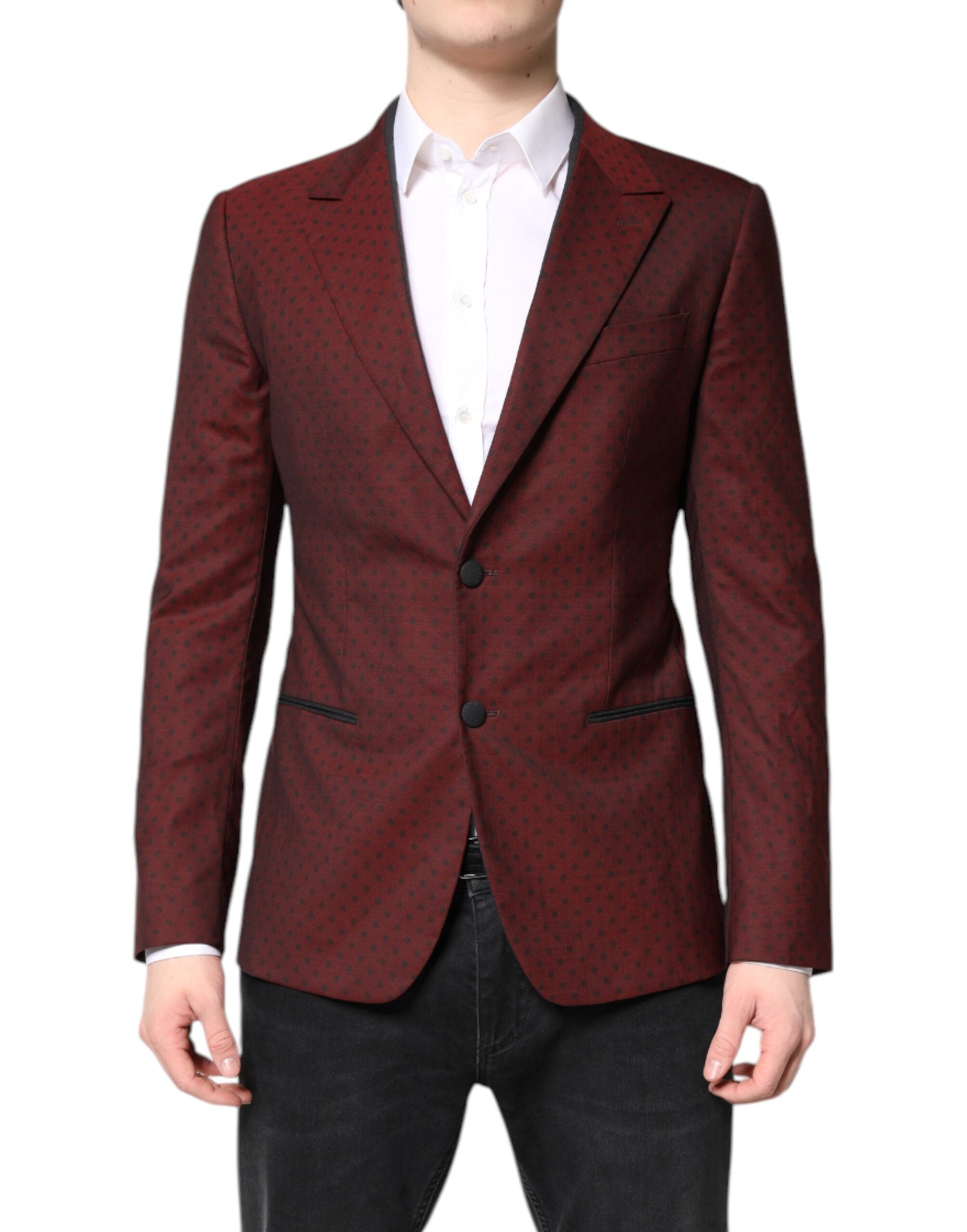 Manteau homme en laine bordeaux Dolce & Gabbana, coupe slim, veste blazer élégante, détail classique et fini soigné.