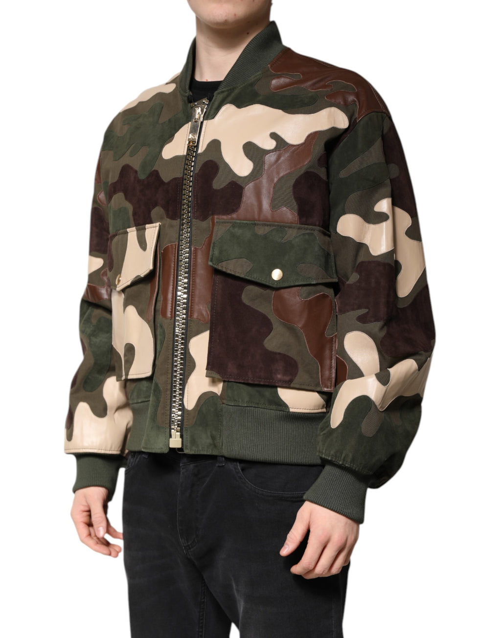 Veste bomber en coton multicolore Dolce & Gabbana à fermeture éclair complète, mode élégante et décontractée.