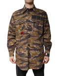 Veste en coton marron à motif léopard de Dolce & Gabbana avec col classique et coupe élégante.