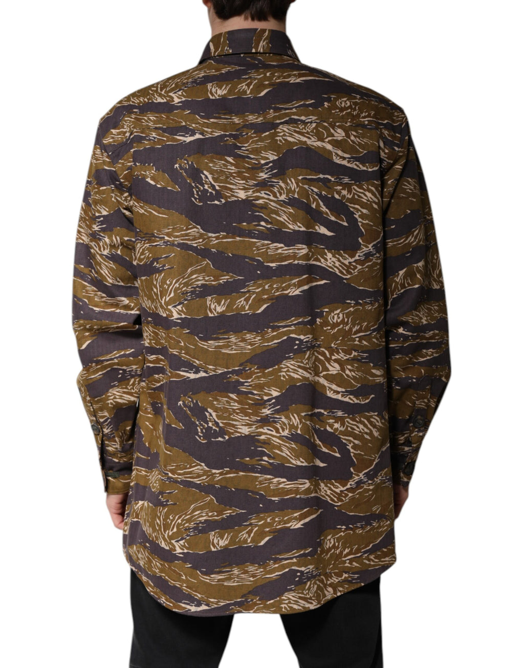 Manteau en coton marron à imprimé léopard avec col pour homme de Dolce & Gabbana.