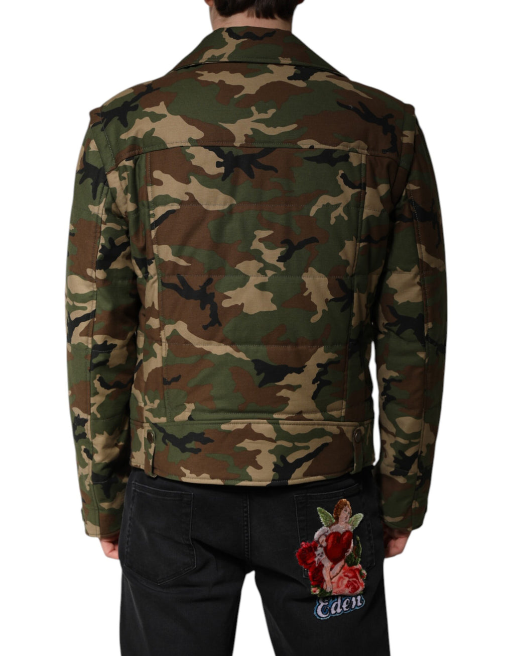 Veste en nylon camouflage multicolore Dolce & Gabbana pour biker, style tendance et design coloré.