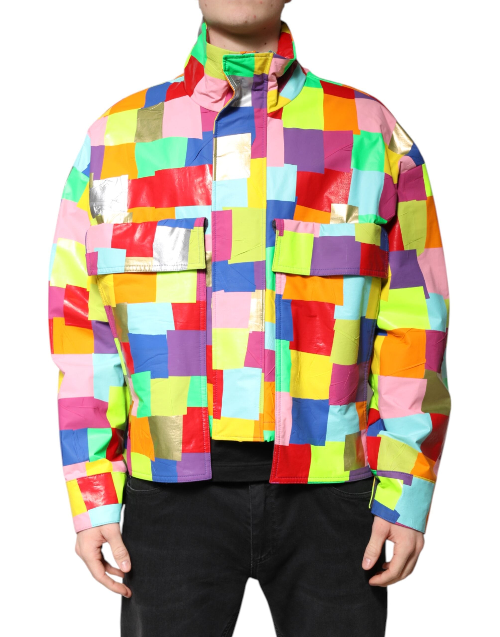 Veste biker homme Dolce & Gabbana en coton multicolore avec fermeture éclair complète, style moderne et tendance.