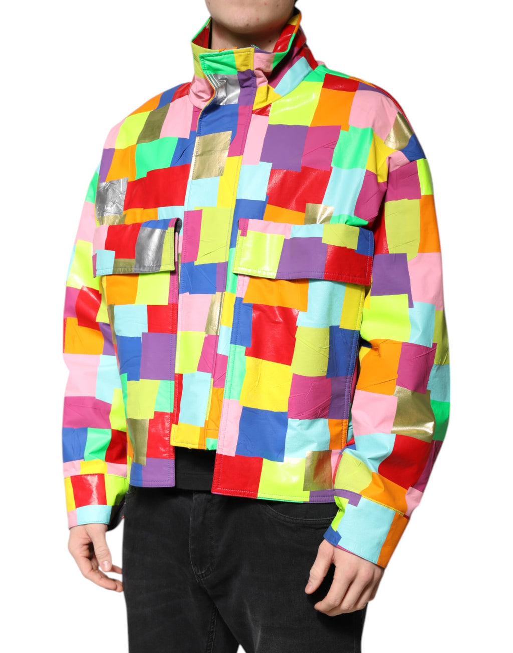 Veste en coton multicolore Dolce & Gabbana pour homme, veste biker à fermeture éclair pleine longueur, mode élégante et décontractée
