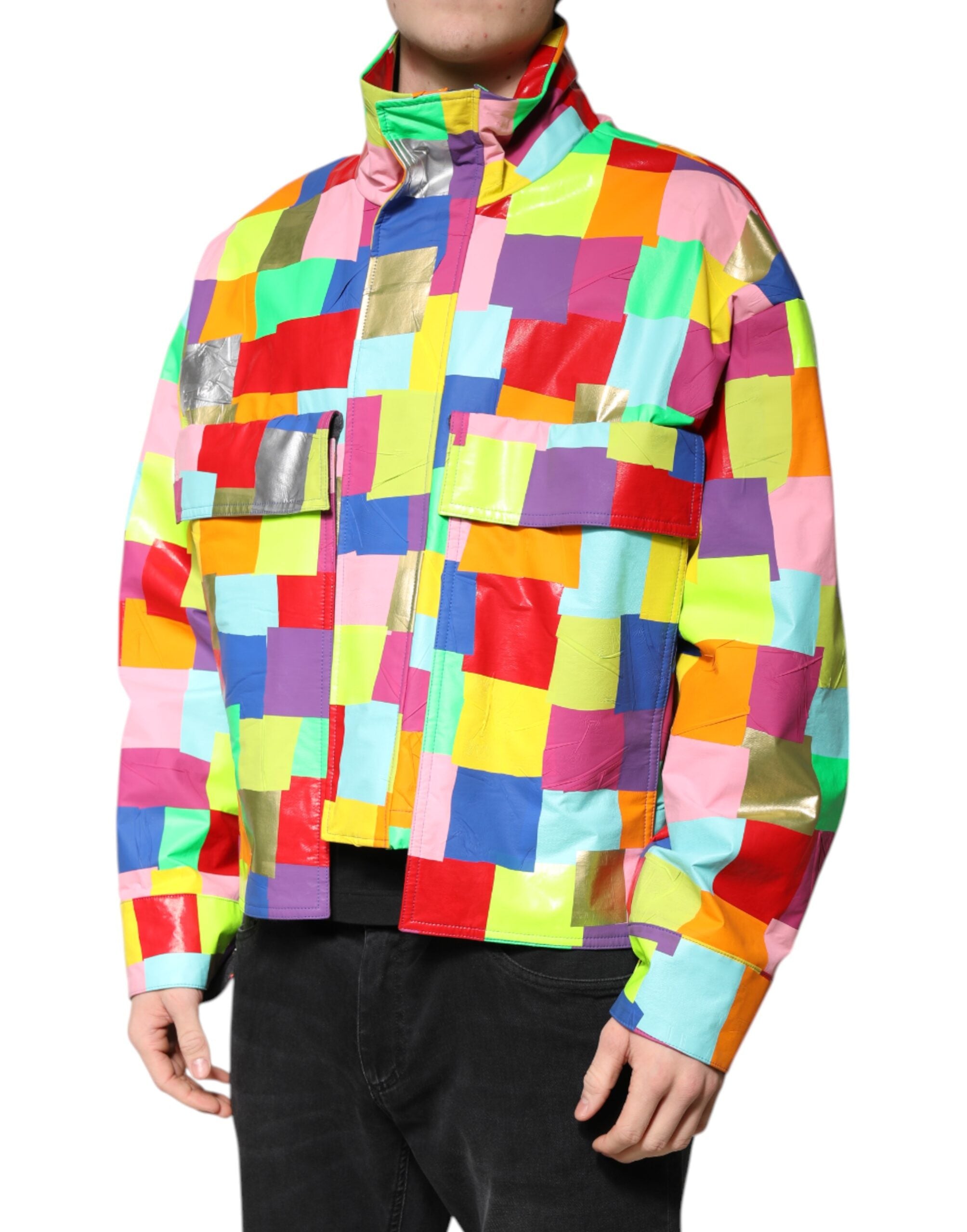 Veste en coton multicolore Dolce & Gabbana pour homme, veste biker à fermeture éclair pleine longueur, mode élégante et décontractée